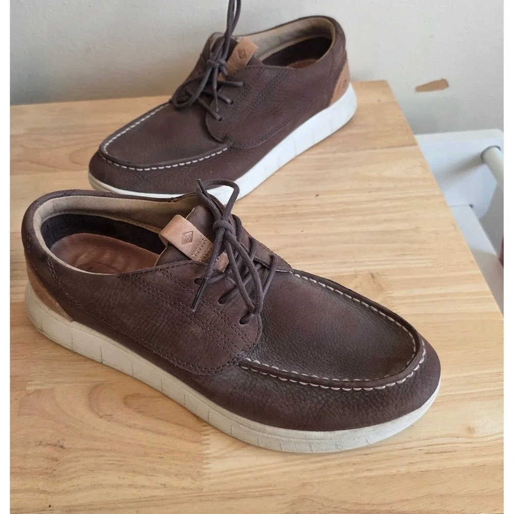 Sperry Mens 9 Plushwave Boat Shoes Brown Leather STS22671 Moc Toe Casual